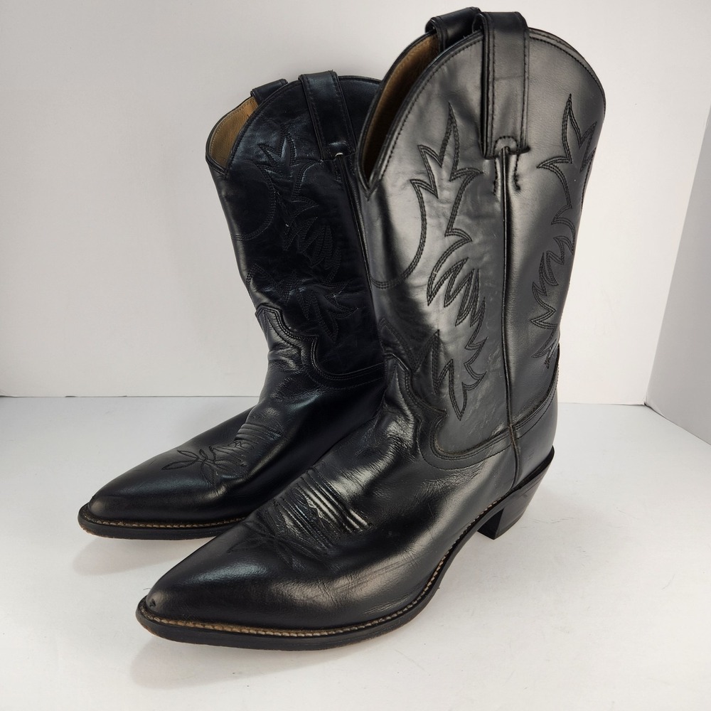 Justin Western Boots Womens 10B Black Leather Pointed Toe Cowboy Cowgirl...